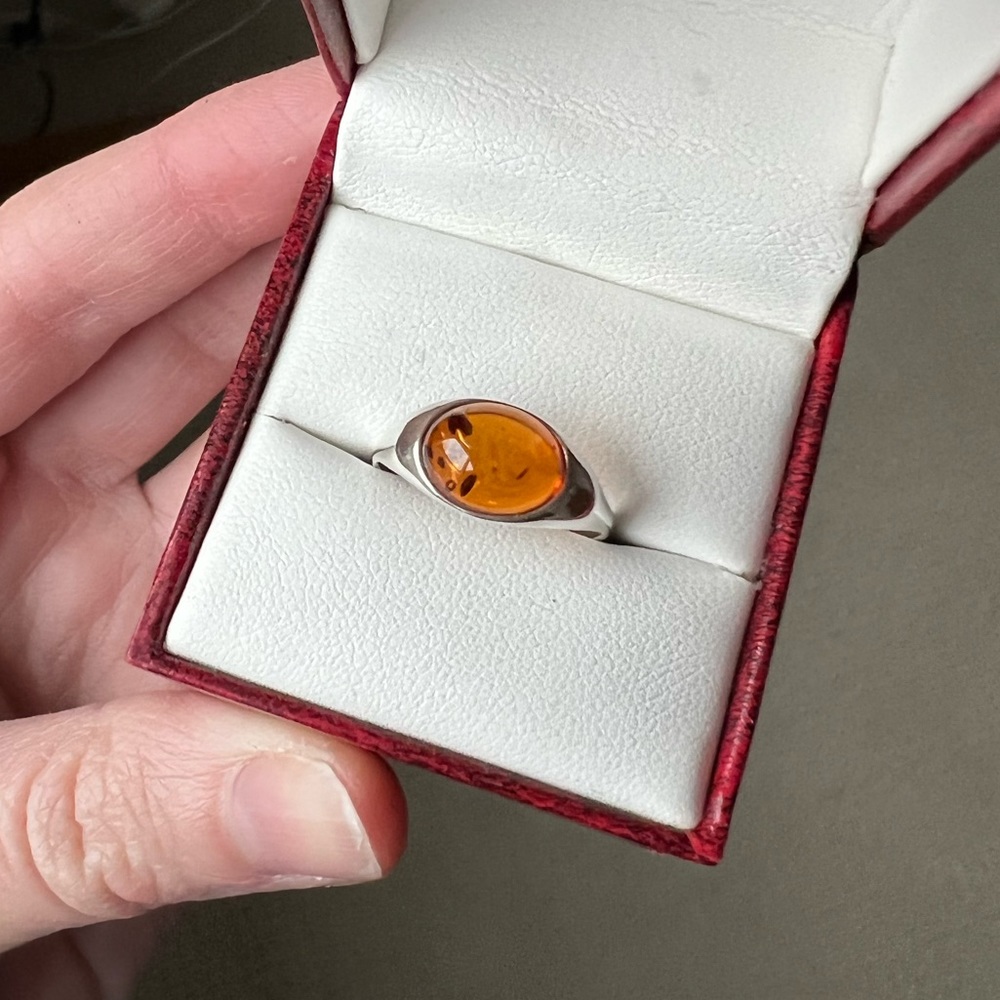 Sterling Silver and Baltic Amber Cabochon Ring | Size 7